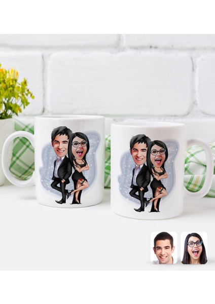 Kişiye Özel Sevgililer Karikatürlü Ikili Kupa Bardak-6