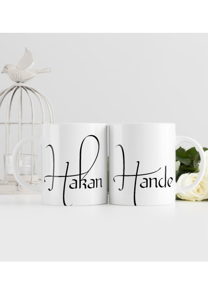 Kişiye Özel El Yazısı Isim Tasarımlı Ikili Beyaz Kupa Bardak-6