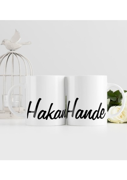 Kişiye Özel El Yazısı Isim Tasarımlı Ikili Beyaz Kupa Bardak-4