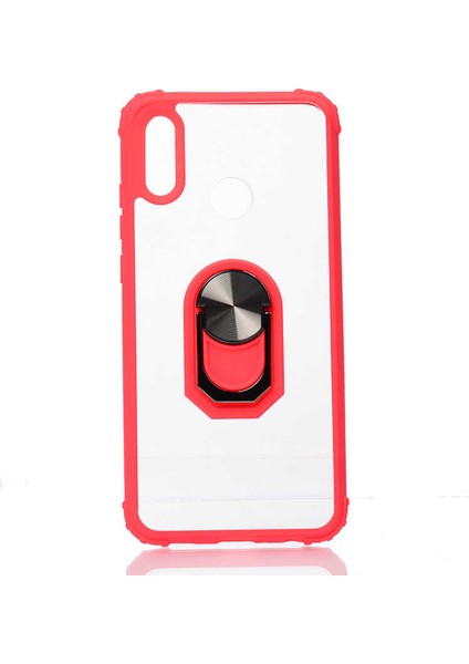 Huawei P Smart 2019 Kılıf Şeffaf Sararmaz Yüzüklü Mola Kapak Kırmızı