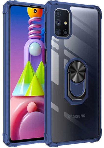 Samsung Galaxy M51 Kılıf Şeffaf Sararmaz Yüzüklü Mola Kapak Lacivert