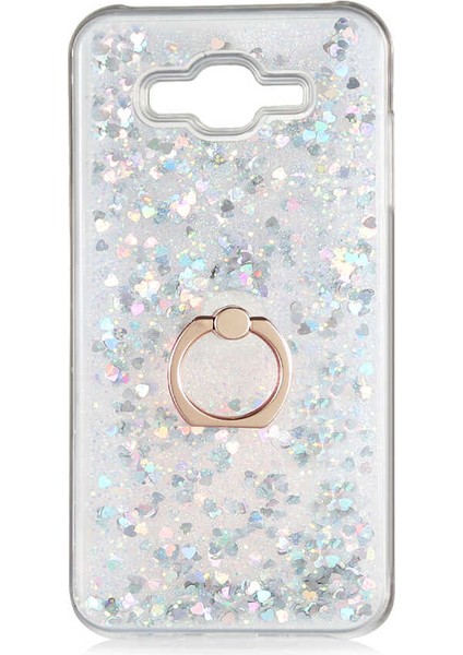 Samsung Galaxy J7 Kılıf Içi Sıvılı Yüzüklü Kapak Gümüş