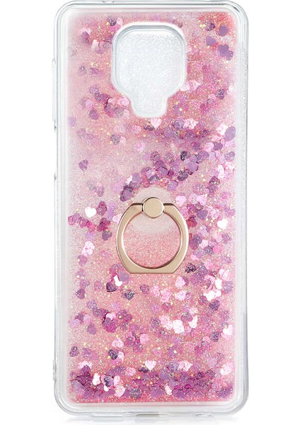 Xiaomi Redmi Note 9 Pro Kılıf Içi Sıvılı Yüzüklü Kapak Pembe