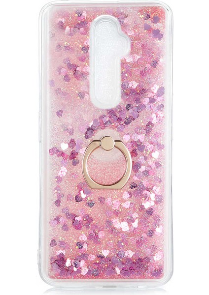 Oppo Reno 2z Kılıf Içi Sıvılı Yüzüklü Kapak Pembe