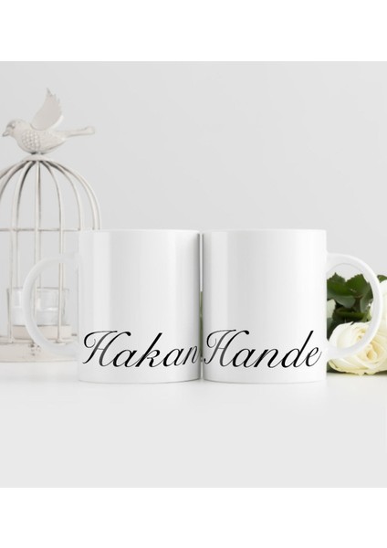 Kişiye Özel El Yazısı Isim Tasarımlı Ikili Beyaz Kupa Bardak-3