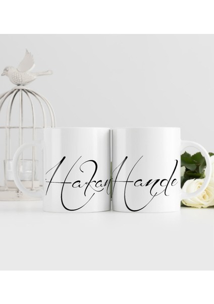 Kişiye Özel El Yazısı Isim Tasarımlı Ikili Beyaz Kupa Bardak-5