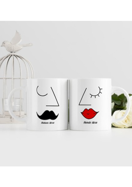 Kişiye Özel Ikili Sevgili Temalı Beyaz Kupa Bardak - 6