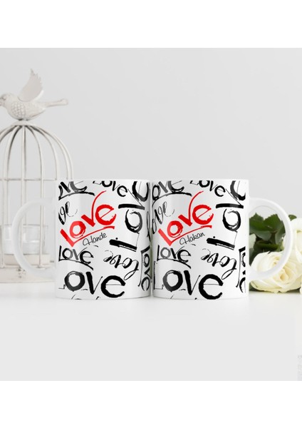 Kişiye Özel Ikili Sevgililer Günü Temalı Beyaz Kupa Bardak - 76