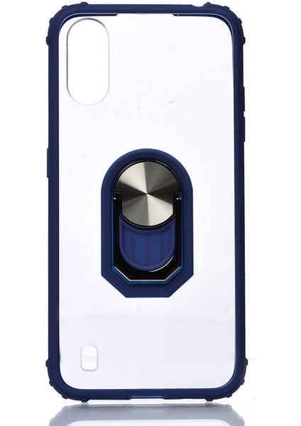 Samsung Galaxy A01 Kılıf Şeffaf Sararmaz Yüzüklü Mola Kapak Lacivert