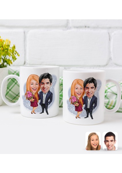 Kişiye Özel Sevgililer Karikatürlü Ikili Kupa Bardak-94