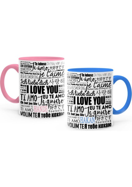 Kişiye Özel Ikili Pembe & Mavi Sevgili Kupa Bardak Seti - 12