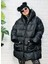 Siyah Kapüşonlu Yarasa Kol Oversize Şişme Mont 5