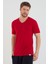 Kırmızı Basic Erkek V Yaka Slim Fit Kısa Kollu T-Shirt 3