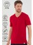 Kırmızı Basic Erkek V Yaka Slim Fit Kısa Kollu T-Shirt 4