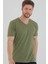 Haki Basic Erkek V Yaka Slim Fit Kısa Kollu T-Shirt 1