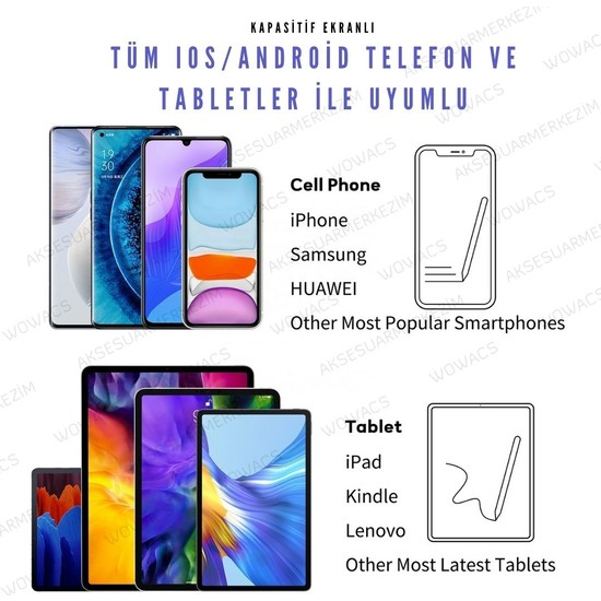 wowacs Samsung Galaxy Tab A8 Uyumlu Kalem Stylus Kapasitif Fiyatı