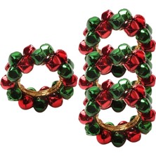 4 Parça Noel Peçete Yüzük Jingle Bell Peçete Tutucu Yüzük Paskalya Kızıl Yeşil