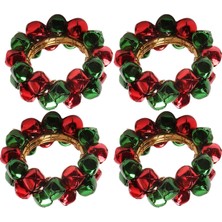 4 Parça Noel Peçete Yüzük Jingle Bell Peçete Tutucu Yüzük Paskalya Kızıl Yeşil