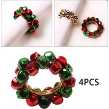 4 Parça Noel Peçete Yüzük Jingle Bell Peçete Tutucu Yüzük Paskalya Kızıl Yeşil