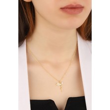 Lia Berto  altın Kaplama Tektaşlı Su Perisi 925 Ayar Gümüş Kolye