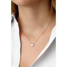 Lia Berto Kadın Rose Mineli Yuvarlak Göz Model 925 Ayar Gümüş Kolye