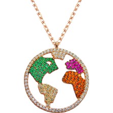 Lia Berto Renkli Taşlı Kıtalar 925 Ayar Gümüş Kolye