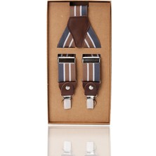 Kravatkolik Gri - Bej Renk Deri Bağlantılı Erkek Pantolon Askısı PAN37