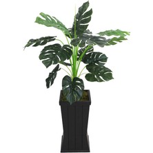 Yapay Çiçek Deposu Yapay Deve Tabanı Ağacı Ahşap Siyah Saksıda 130 cm ( Monstera Deliciosa)
