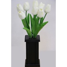 Yapay Çiçek Deposu Ahşap Vazoda 8li Islak Lale Demeti Beyaz 32 Cm
