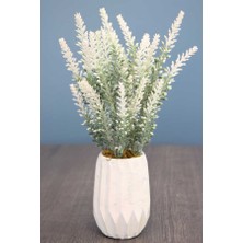 Yapay Çiçek Deposu Beton Vazoda Yapay Pudralı Lavanta Beyaz 35 Cm
