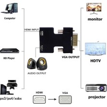 Maxgo Ses Destekli HDMI To VGA Kablo Çevirici Dönüştürücü Adaptör Monitör