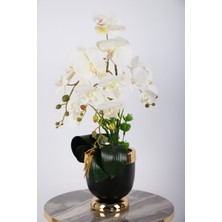 Yapay Çiçek Deposu Metal Siyah-Gold Saksıda Lüx 4lü Islak Orkide Beyaz