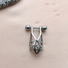 Bylin Cerrahi Çelik Tek Zirkon Taşlı Nipple Piercing - 10 Mm- 1 Adet