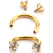 Bylin Cerrahi Çelik Zirkon Taşlı Gold At Nalı Piercing Çap 10 mm