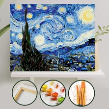 Palmiye Hobi Sanat Sayılarla Boyama Tuval Seti Fırça Boya Dahil (Çıtalı) 40x50 CM - Yıldızlı Gece
