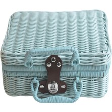 Dokuma Hasır Bavul Gıda Depolama Giyim Mağazası Saklama Kutusu Ev Mavi 26X16X10 cm Için