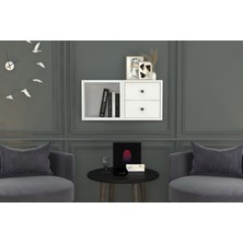 Nettrends Kitaplikli Çekmeceli Duvar Rafi Beyaz 70 cm DVR-1012-Ç