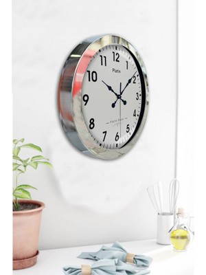 Bahat Krom Çerçeveli Salon Ofis Duvar Saati 36 cm