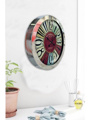 Bahat Krom Çerçeveli Salon Ofis Duvar Saati 36 cm