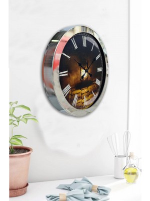 Bahat Krom Çerçeveli Salon Ofis Duvar Saati 36 cm