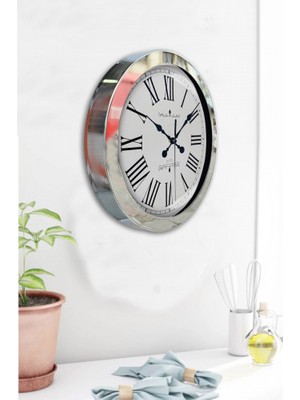 Bahat Krom Çerçeveli Salon Ofis Duvar Saati 36 cm