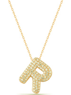 Lia Berto Altın Kaplama Zirkon Taşlı R Harf 925 Ayar Gümüş Kolye