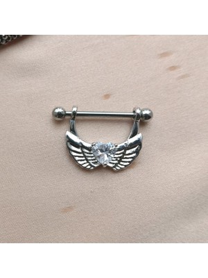 Bylin Cerrahi Çelik Zirkon Taşlı Kanat Nipple Piercing - 20 Mm- 1 Adet