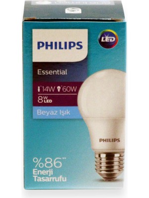 Philips Ess Ledbulb 8W-60W E27 Normal Duy Beyaz Işık- 6 Adet