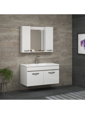 Alfa Banyo Safi̇r Beyaz 100 cm Komple Mdf Banyo Takımı-lavabolu banyo dolabı