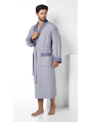 Nuşa Füme Kareli Pike Bambo Cotton Erkek Sabahlık Bornoz