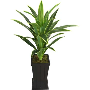 Yapay Çiçek Deposu Saksılı Yapay Ağaç Premium Drecina Ağacı 130CM Dracaena Plant (Yeşil-Sarı)
