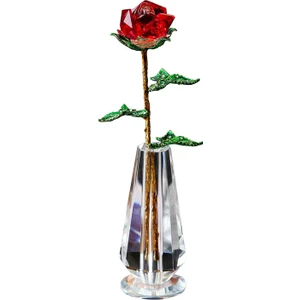 Renkli Kristal Cam Gül Noel Için Gül Harika Çiçek Şükran Günü Kırmızı