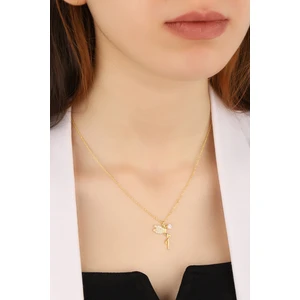 Lia Berto  altın Kaplama Tektaşlı Su Perisi 925 Ayar Gümüş Kolye