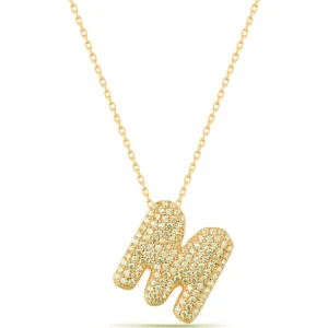 Lia Berto Altın Kaplama Zirkon Taşlı M Harf 925 Ayar Gümüş Kolye